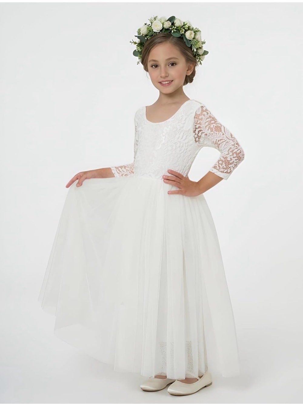 NWT Girls' White Lace & Tulle Dress - 4T